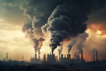 A factory emitting dark plumes of smoke into the sky, symbolizing industrial pollution and its impact on air quality.
