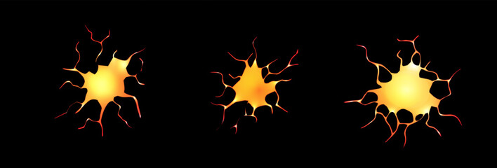 Lava crack. Earthquake and ground cracks, hole effect, craquelure and damaged lava texture. Vector illustrations can be used for topics earthquake, crash, destruction.