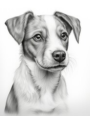 Black and white image of a beautiful dog.