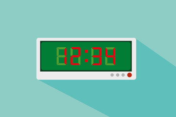 Electronic alarm clock icon. Modern Flat style with a long shadow