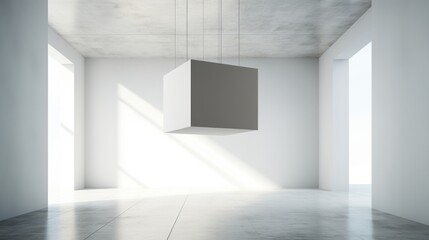 An abstract, minimalist cube suspended in space, challenging perceptions of dimensionality and form.