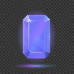Blue gemstone or magic crystal. Gem icon isolated on transparent effect background