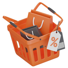 Shopping Basket & Bags Sale Tag 3D Icon