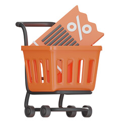 Shopping Cart & Coupon Cutting 3D Icon