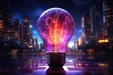 Neon Cyberpunk Light Bulb Illustration Representing an Idea Concept