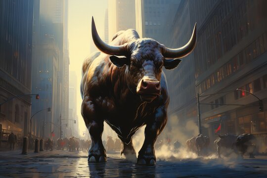 Wall Street Bull Representing a Bullish Outlook on the Stock Market