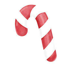 Candy Cane illustration in watercolor style. Hand drawn