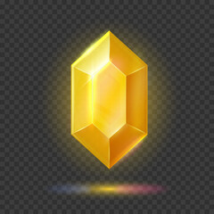 Elegant yellow shiny gem or magic crystal. Gemstone icon isolated on transparent effect background.