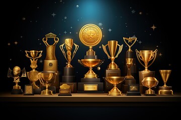 Awards concept prestigious trophies, medals, plaques symbolizing,Generated with AI - obrazy, fototapety, plakaty