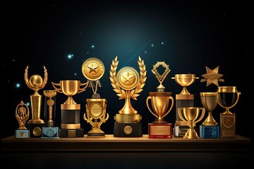 Awards concept prestigious trophies, medals, plaques symbolizing,Generated with AI - obrazy, fototapety, plakaty