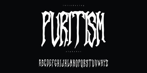 Metal, Underground, Black Metal, Rock music band's font alphabet typography typeface blackletter. Vector ABC editable