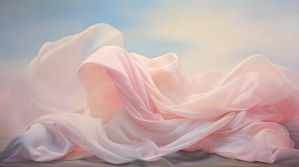 Obraz premium Ephemeral silk veils floating amidst soft pastel clouds. AI generative