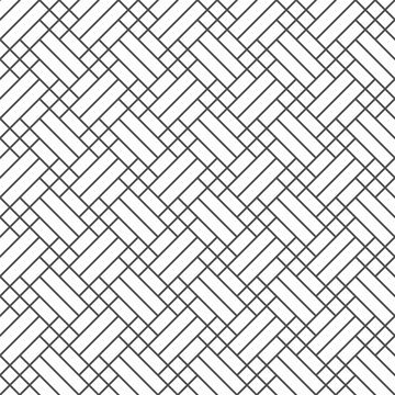 Wicker geometric seamless pattern. Line bamboo basket texture. Simple abstract pattern. Wooden parquet background. Weave background. Vector illustration on white background.