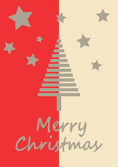 Vector template Christmas greeting card, red card with Christmas tree
