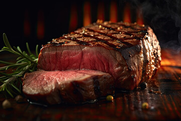 A Lamb Rib grill with meat on it and a fire in the background