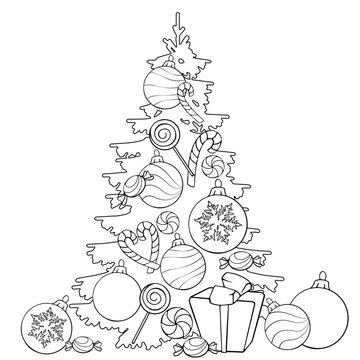  Christmas tree, colouring book, children colouring  book, hand drawn illustration, decorate Christmas tree