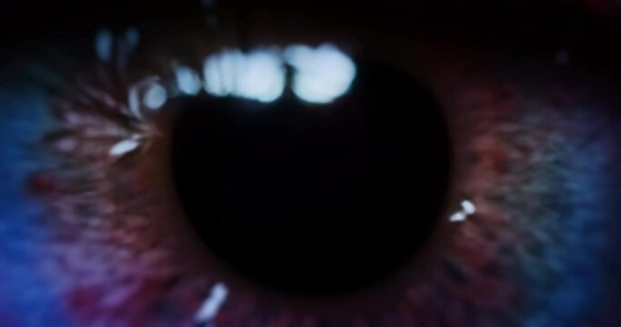 Closeup sequence of different eyes with futuristic high technology hud overlay - different multicultural human eyes - man girl faces - diversity inclusion and equality concept - zoom to infinity black