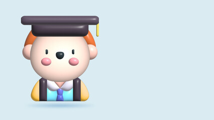 Smiling Young man in graduation cap with diploma in hand. Graduate 3d Realistic illustration.
