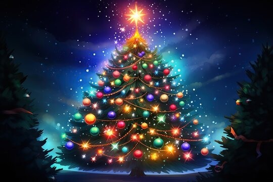 A beautifully decorated Christmas tree adorned with colorful ornaments,Generated with AI