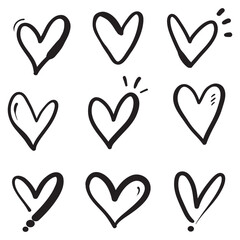 Doodle Hearts, hand drawn love hearts. Vector illustration.
