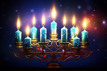 A beautifully lit Hanukkah menorah shammash, celebrating Festival Jewish tradition.Generated with AI