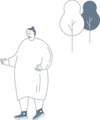 An elderly woman taking a walk.