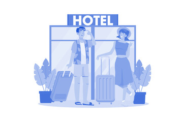 Fototapeta premium A couple books a hotel room for their vacation.