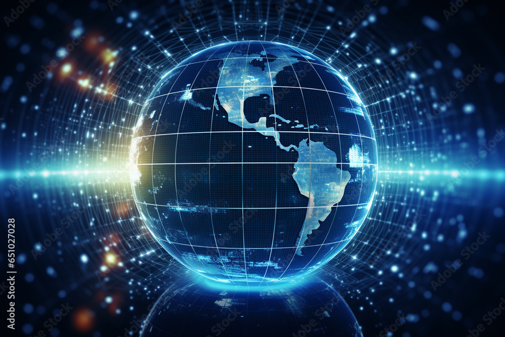 Poster futuristic blockchain with globe