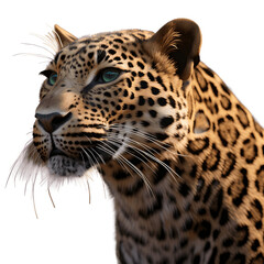 Close up of a leopard isolated on white background cutout