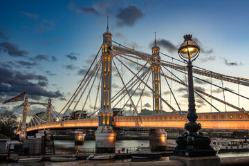Albert Bridge is a road bridge over the River Thames connecting Chelsea in Central London on the...