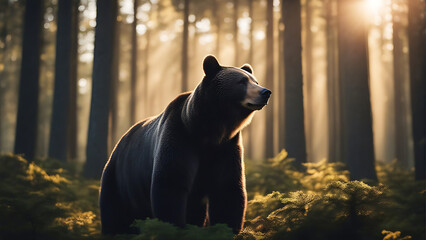 Brown bear in the woods - obrazy, fototapety, plakaty