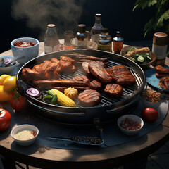 a barbecue is pictured with several different kinds o, generative ai