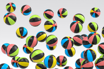 Many of flying beach balls isolated on white background