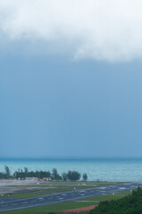 Airplane on Airport and sea background