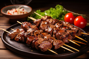 Grilled Skewered Meat Dish - obrazy, fototapety, plakaty
