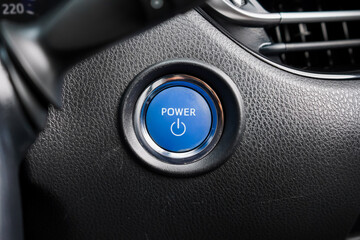Close up engine car start button. Start stop engine modern new car button,Makes it easy to turn your auto mobile on and off. a key fob unique ,selective focus