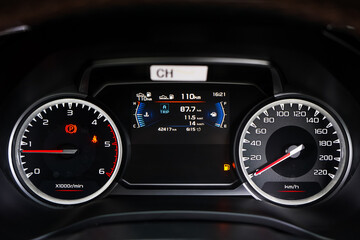 car​ instrument panel, car​ speed motor of​ night, car​ dashboard​ modern​ automobile...