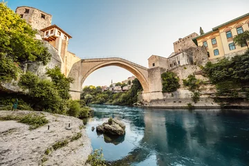 Raamstickers Stari Most Historical Mostar Bridge known also as Stari Most or Old Bridge in Mostar, Bosnia and Herzegovina