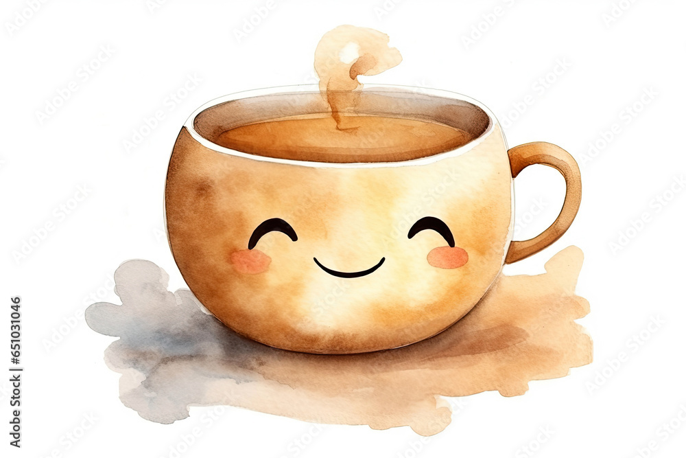 Wall mural Cute smiling coffee cup character. Happy cartoon drinks