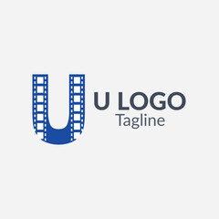 letter U with film strip vector logo template, creative business logo, 