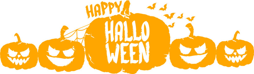 Happy Halloween text banner design template with scary halloween pumpkin isolated on white background. Halloween party lettering logo, label, sticker, poster and banner design