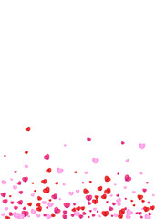 Fototapeta na wymiar Red Heart Background White Vector. Elegant Illustration Confetti. Tender Folded Texture. Fond Heart Random Pattern. Violet Honeymoon Frame.