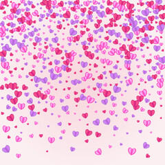 Lilac Heart Background Pink Vector. Art Illustration Confetti. Red Wallpaper Frame. Violet Heart Cute Texture. Purple Shape Pattern.