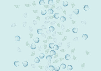 Navy Seashell Background Gray Vector. Starfish Maritime Set. Marine Texture. Blue Snail Pretty Illustration.