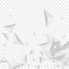 Greyscale Polygon Background Transparent Vector. Fractal Technology Banner. Gray Shape Card. Origami Geometric. Hoar Triangular Texture.