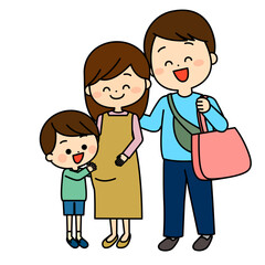 赤ちゃんがいるお腹に話しかける子供とその両親