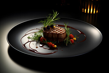 food elegant expensive dish plate dark black gourmet dinner chef.