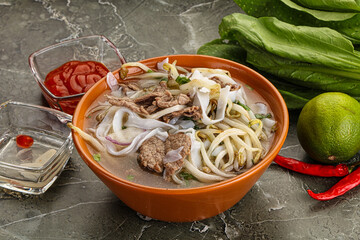 Vietnamese soup Pho Bo with beef
