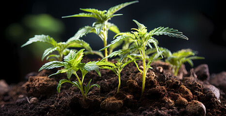  Closeup Cannabis plant in soil
