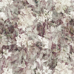 Brushed Flowers. Decorative seamless pattern. Repeating background. Tileable wallpaper print.